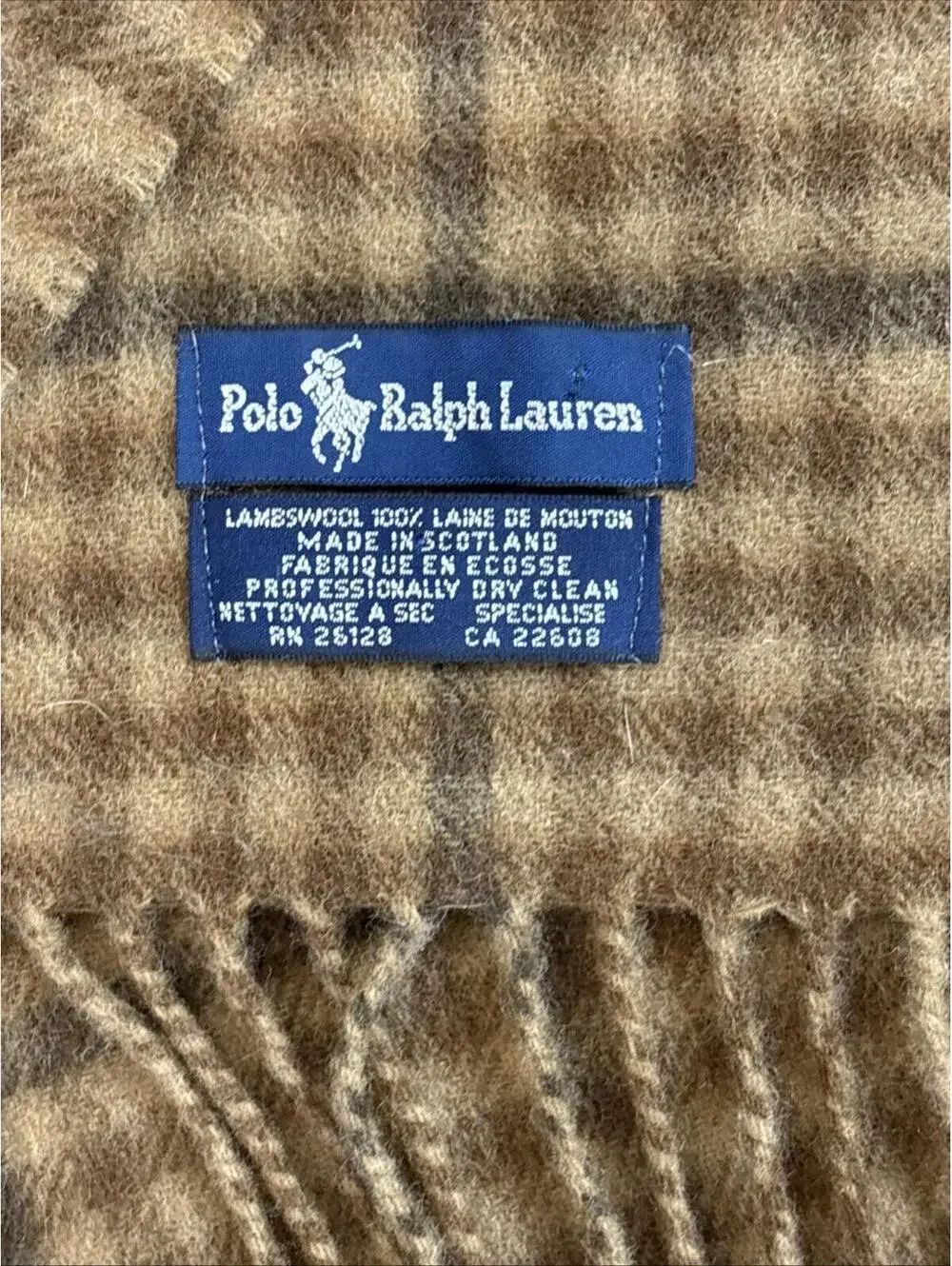 Polo Ralph Lauren Brown Check Lambswool Scarf - Made in the